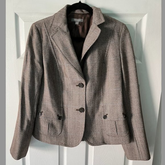 Ann Taylor Vintage Brown Plaid Tweed Blazer
